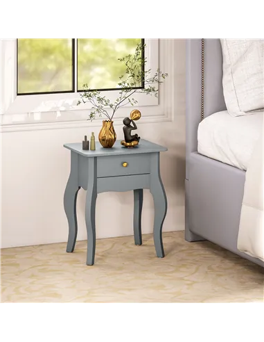HOMCOM French Style Side Table with Drawer - Grey