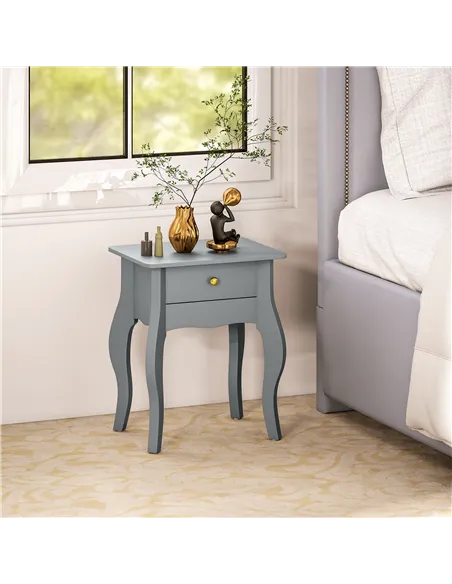 HOMCOM French Style Side Table with Drawer - Grey