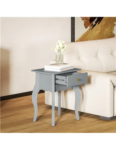 HOMCOM French Style Side Table with Drawer - Grey