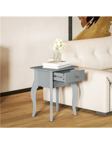 HOMCOM French Style Side Table with Drawer - Grey