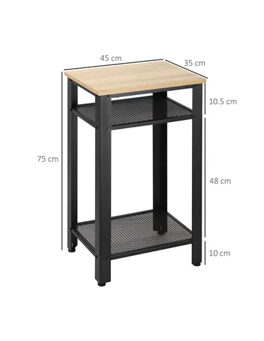 HOMCOM Tall Side Table Set of 2 with 3 Layer, 2 Shelves Storage Display Industrial-Style, Metal Frame, Bedside End Table for Liv