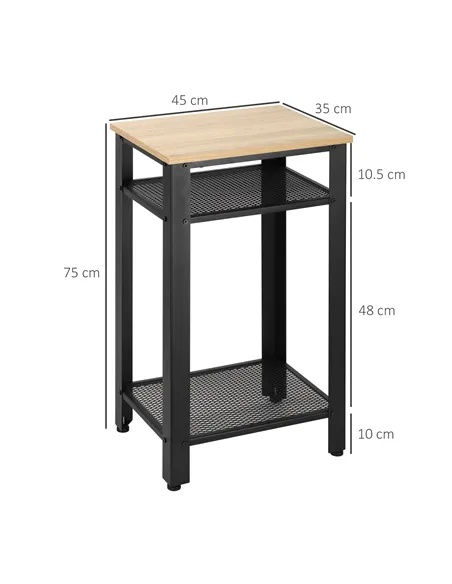 HOMCOM Tall Side Table Set of 2 with 3 Layer, 2 Shelves Storage Display Industrial-Style, Metal Frame, Bedside End Table for Liv