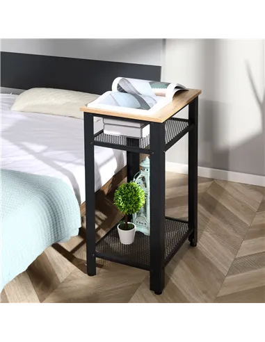 HOMCOM Tall Side Table Set of 2 with 3 Layer, 2 Shelves Storage Display Industrial-Style, Metal Frame, Bedside End Table for Liv