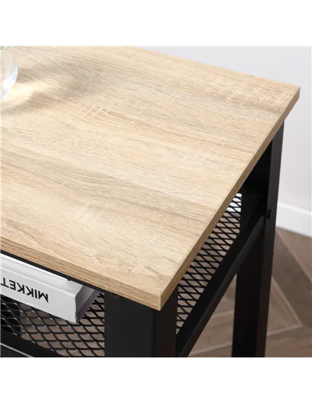 HOMCOM Tall Side Table Set of 2 with 3 Layer, 2 Shelves Storage Display Industrial-Style, Metal Frame, Bedside End Table for Liv