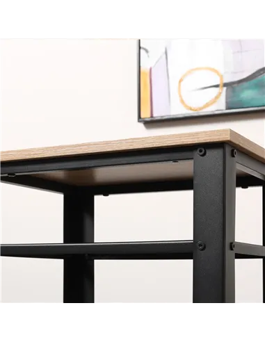 HOMCOM Tall Side Table Set of 2 with 3 Layer, 2 Shelves Storage Display Industrial-Style, Metal Frame, Bedside End Table for Liv