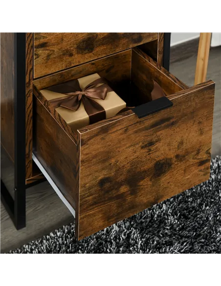 HOMCOM Bedroom Chest of Drawers, Industrial 3-Drawer Dresser, Storage Drawers Unit with Metal Frame for Living Room, Rustic Brow