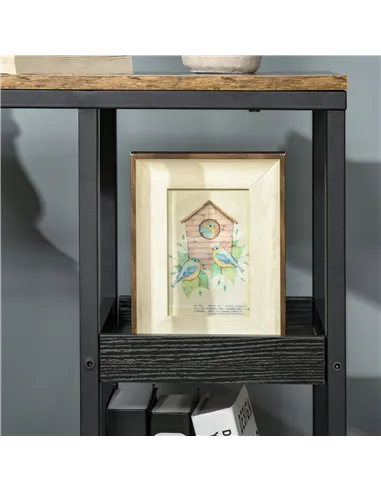 HOMCOM Mobile Sofa Side Table Set of 2, Industrial C-Shaped Rolling Table with 3-Tier Storage Shelving, Four Lockable Wheels Ste