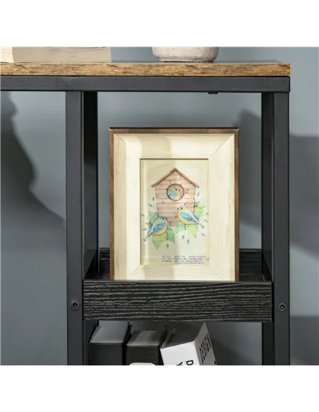 HOMCOM Mobile Sofa Side Table Set of 2, Industrial C-Shaped Rolling Table with 3-Tier Storage Shelving, Four Lockable Wheels Ste