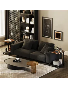 HOMCOM C Shaped Side Table Set of 2 with Wheels, Mobile End Table, Laptop Stand with Metal Frame and Storage Shelf, Rustic Brown 2