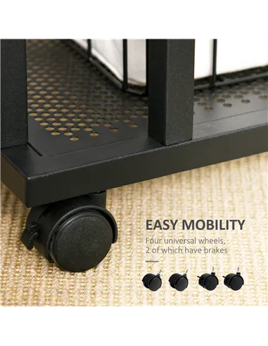 HOMCOM C Shaped Side Table Set of 2 with Wheels, Mobile End Table, Laptop Stand with Metal Frame and Storage Shelf, Rustic Brown