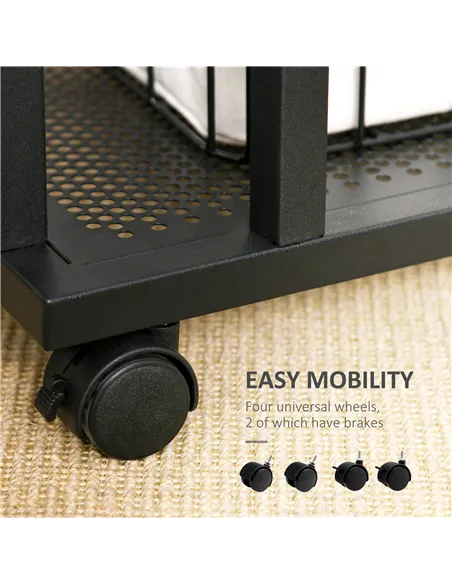 HOMCOM C Shaped Side Table Set of 2 with Wheels, Mobile End Table, Laptop Stand with Metal Frame and Storage Shelf, Rustic Brown