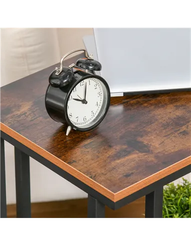 HOMCOM C Shaped Side Table Set of 2 with Wheels, Mobile End Table, Laptop Stand with Metal Frame and Storage Shelf, Rustic Brown