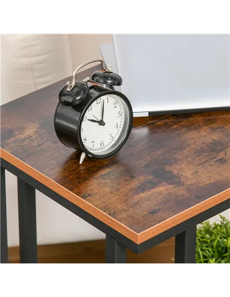 HOMCOM C Shaped Side Table Set of 2 with Wheels, Mobile End Table, Laptop Stand with Metal Frame and Storage Shelf, Rustic Brown