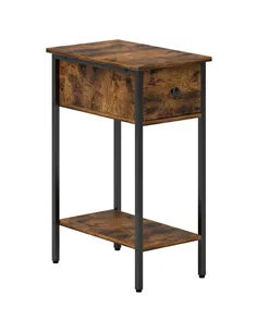 HOMCOM Narrow Side Table with Drawer and Storage Shelf - Rustic Brown
