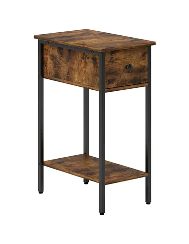 HOMCOM Narrow Side Table with Drawer and Storage Shelf - Rustic Brown