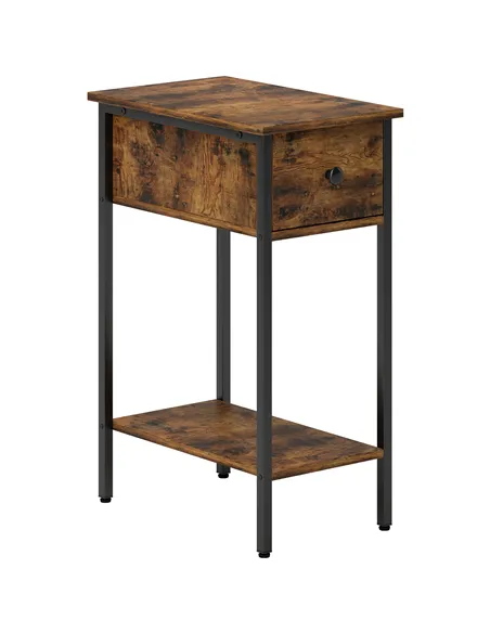 HOMCOM Narrow Side Table with Drawer and Storage Shelf - Rustic Brown