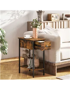 HOMCOM Narrow Side Table with Drawer and Storage Shelf - Rustic Brown 2