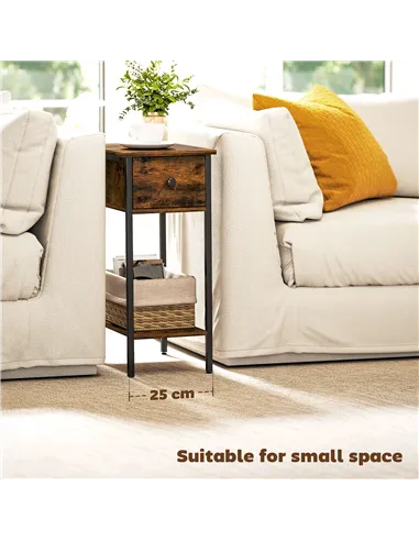 HOMCOM Narrow Side Table with Drawer and Storage Shelf - Rustic Brown