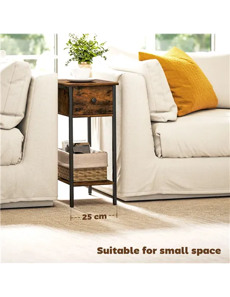 HOMCOM Narrow Side Table with Drawer and Storage Shelf - Rustic Brown