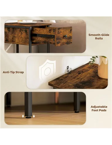 HOMCOM Narrow Side Table with Drawer and Storage Shelf - Rustic Brown