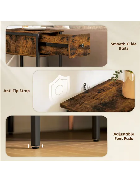HOMCOM Narrow Side Table with Drawer and Storage Shelf - Rustic Brown