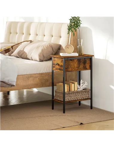 HOMCOM Narrow Side Table with Drawer and Storage Shelf - Rustic Brown