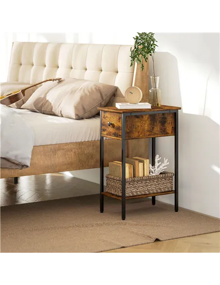 HOMCOM Narrow Side Table with Drawer and Storage Shelf - Rustic Brown