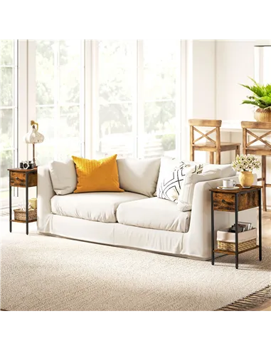 HOMCOM Narrow Side Table with Drawer and Storage Shelf - Rustic Brown