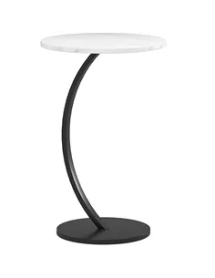 HOMCOM C Shaped Side Table, Round Bedside Table with Marble Effect Top, Modern Coffee Table Sofa End Table with Metal Frame for 