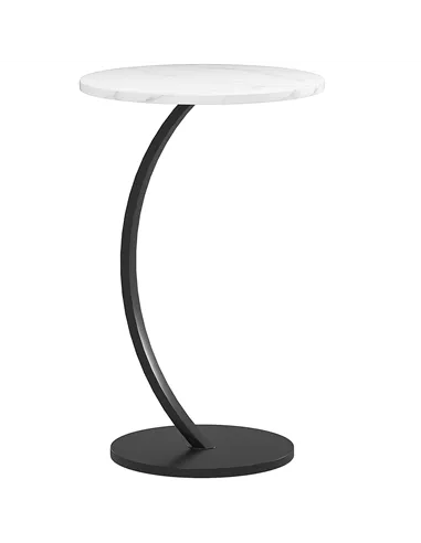HOMCOM C Shaped Side Table, Round Bedside Table with Marble Effect Top, Modern Coffee Table Sofa End Table with Metal Frame for 