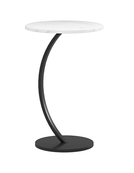 HOMCOM C Shaped Side Table, Round Bedside Table with Marble Effect Top, Modern Coffee Table Sofa End Table with Metal Frame for 