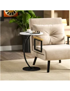 HOMCOM C Shaped Side Table, Round Bedside Table with Marble Effect Top, Modern Coffee Table Sofa End Table with Metal Frame for  2