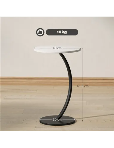 HOMCOM C Shaped Side Table, Round Bedside Table with Marble Effect Top, Modern Coffee Table Sofa End Table with Metal Frame for 