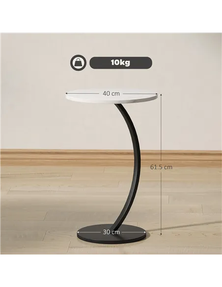 HOMCOM C Shaped Side Table, Round Bedside Table with Marble Effect Top, Modern Coffee Table Sofa End Table with Metal Frame for 