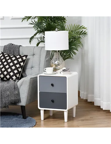 HOMCOM Modern Side Cabinet Nightstand Home Organizer with 2 Storage Drawer Unit for Bedroom, Living Room