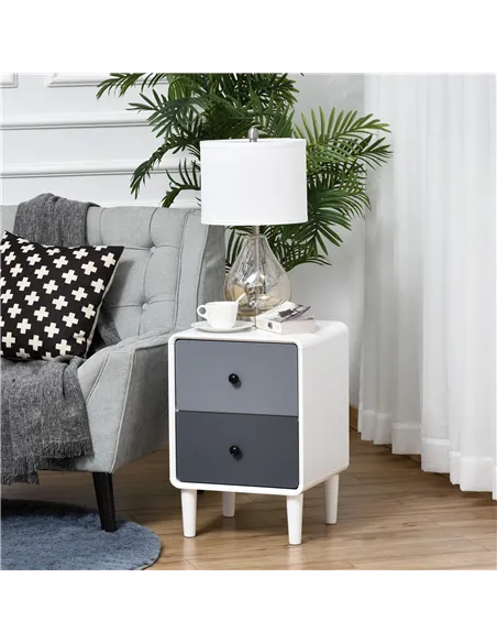 HOMCOM Modern Side Cabinet Nightstand Home Organizer with 2 Storage Drawer Unit for Bedroom, Living Room