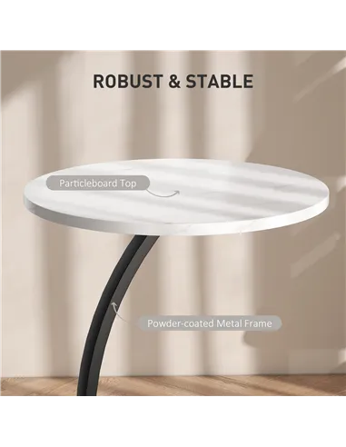 HOMCOM C Shaped Side Table, Round Bedside Table with Marble Effect Top, Modern Coffee Table Sofa End Table with Metal Frame for 