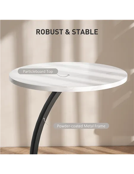 HOMCOM C Shaped Side Table, Round Bedside Table with Marble Effect Top, Modern Coffee Table Sofa End Table with Metal Frame for 
