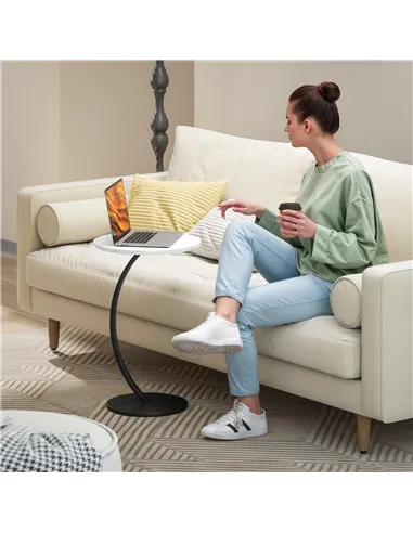 HOMCOM C Shaped Side Table, Round Bedside Table with Marble Effect Top, Modern Coffee Table Sofa End Table with Metal Frame for 