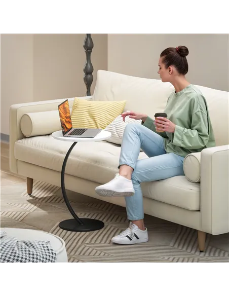 HOMCOM C Shaped Side Table, Round Bedside Table with Marble Effect Top, Modern Coffee Table Sofa End Table with Metal Frame for 