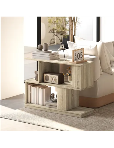 HOMCOM S-Shaped Side Table - Natural Wood Finish