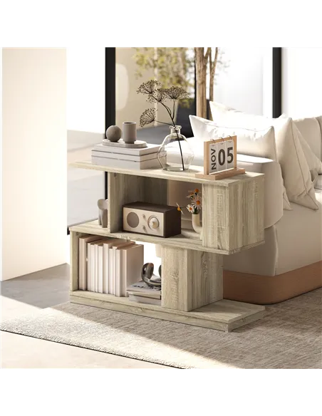 HOMCOM S-Shaped Side Table - Natural Wood Finish