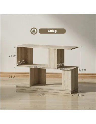 HOMCOM S-Shaped Side Table - Natural Wood Finish