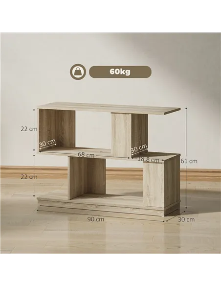 HOMCOM S-Shaped Side Table - Natural Wood Finish