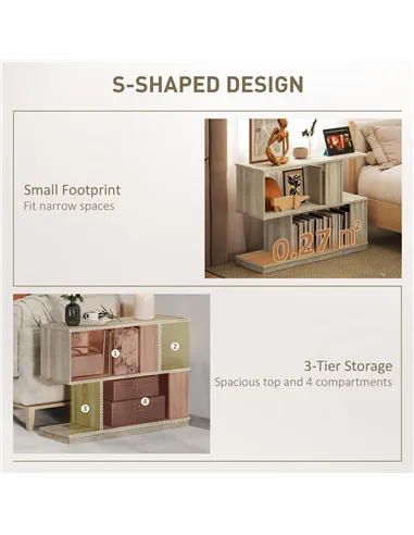 HOMCOM S-Shaped Side Table - Natural Wood Finish