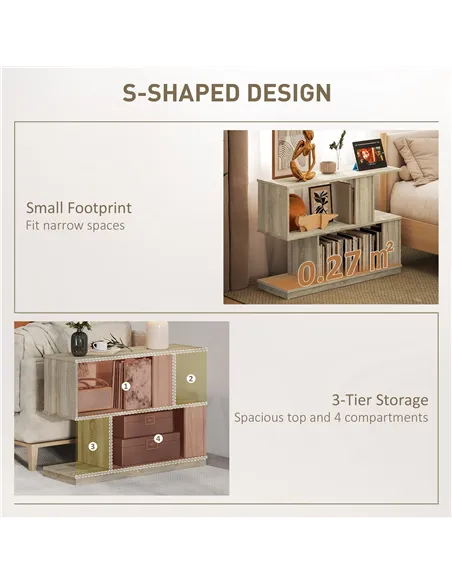 HOMCOM S-Shaped Side Table - Natural Wood Finish