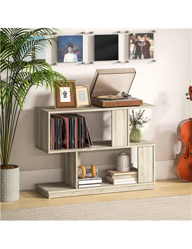 HOMCOM S-Shaped Side Table - Natural Wood Finish