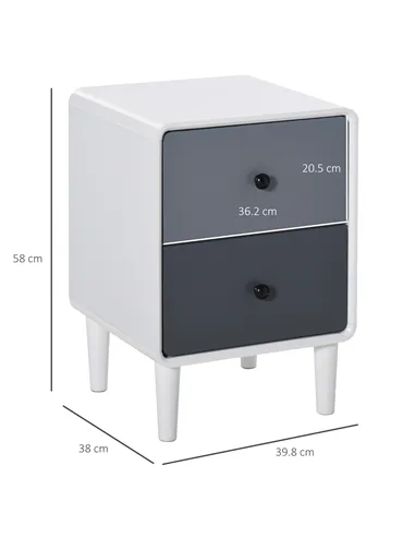 HOMCOM Modern Side Cabinet Nightstand Home Organizer with 2 Storage Drawer Unit for Bedroom, Living Room