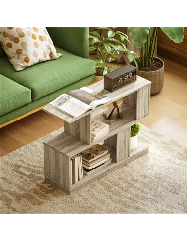 HOMCOM S-Shaped Side Table - Natural Wood Finish