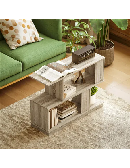 HOMCOM S-Shaped Side Table - Natural Wood Finish